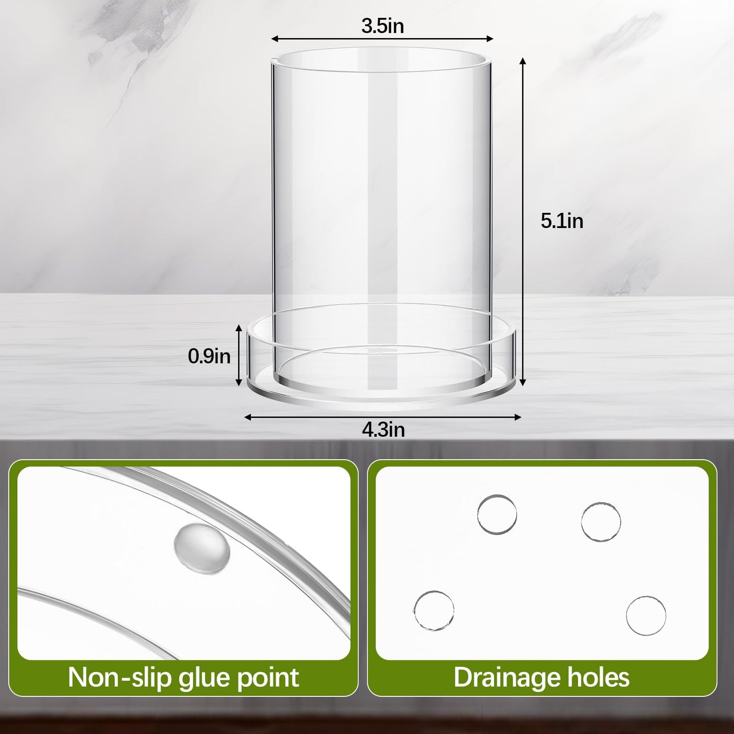 Sunnychicc Clear Plant Nursery Pots Acrylic Orchid Pots with Drainage Holes and Tray Transparent Planter for Indoor Plants, Succulents, Herb, Flowers and Cactus Decorative(3.5 Inches,Circle)