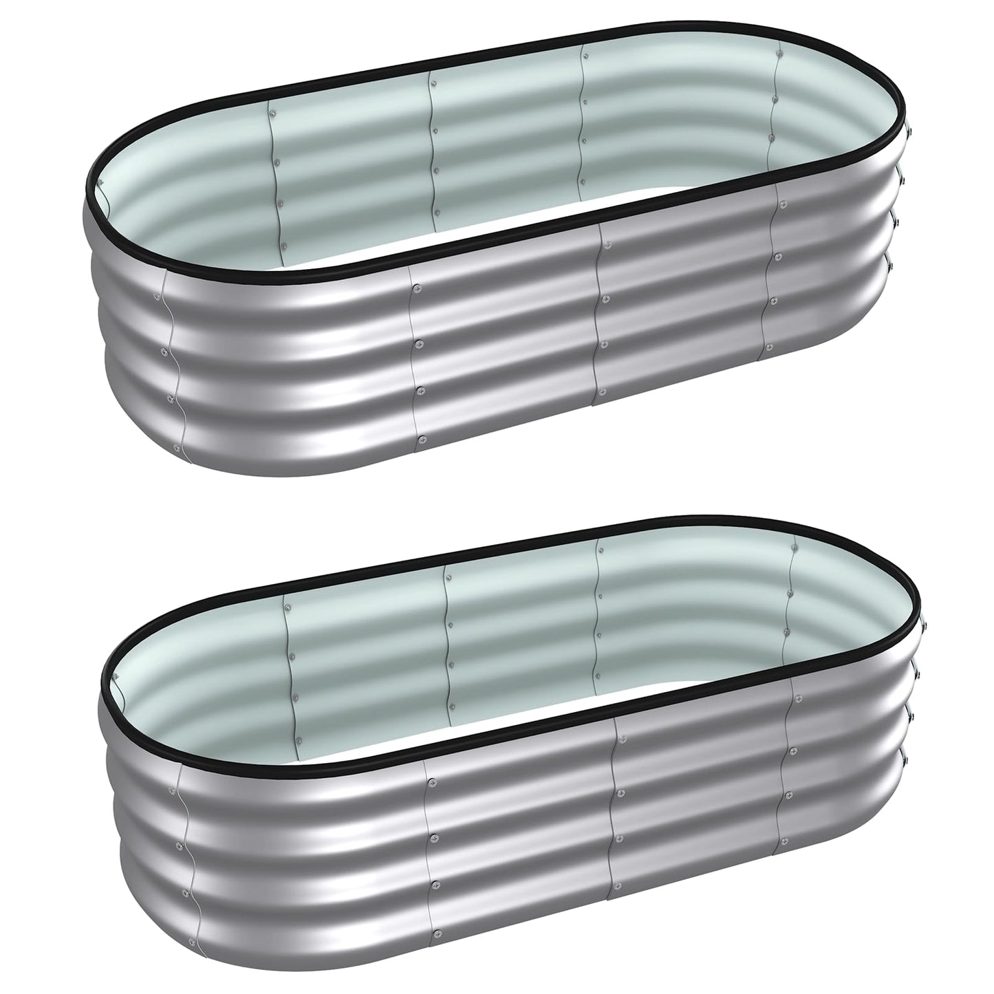 Lujsgntz 4x2x1 ft Oval Galvanized Metal Raised Garden Beds, Thickened Rust-Proof Flower Beds, Outdoor Plant Planter Boxes(Silver, 2PCS)