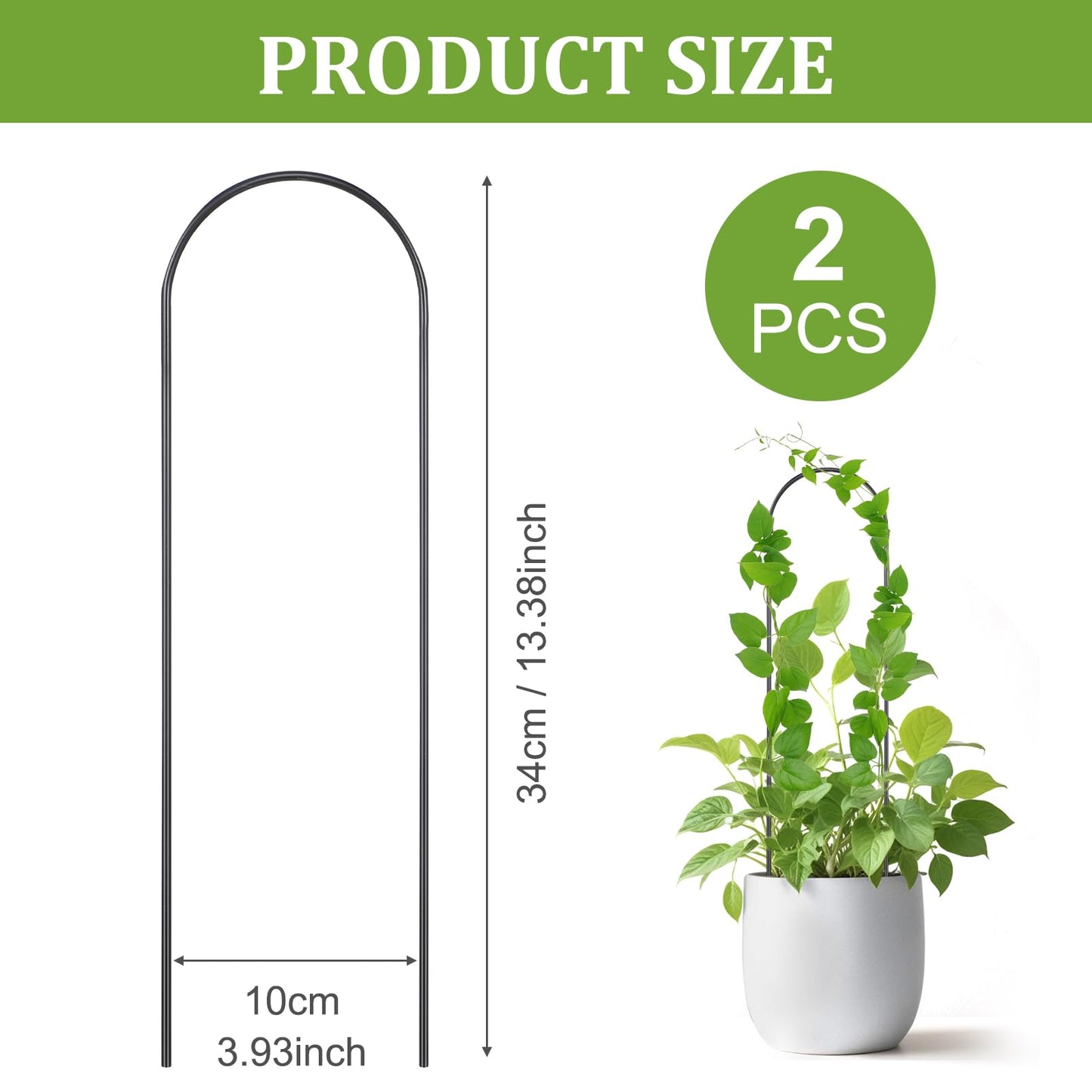 Oruola 2 Pack Hoya Trellis, Plant Trellis for Pots,U-Shaped Small Trellis for Potted Plants,13.4 Inch Metal Indoor Plant Trellis for Potted Plants for Vine Ivy Hoya Monstera,Indoor Outdoor Use, Black