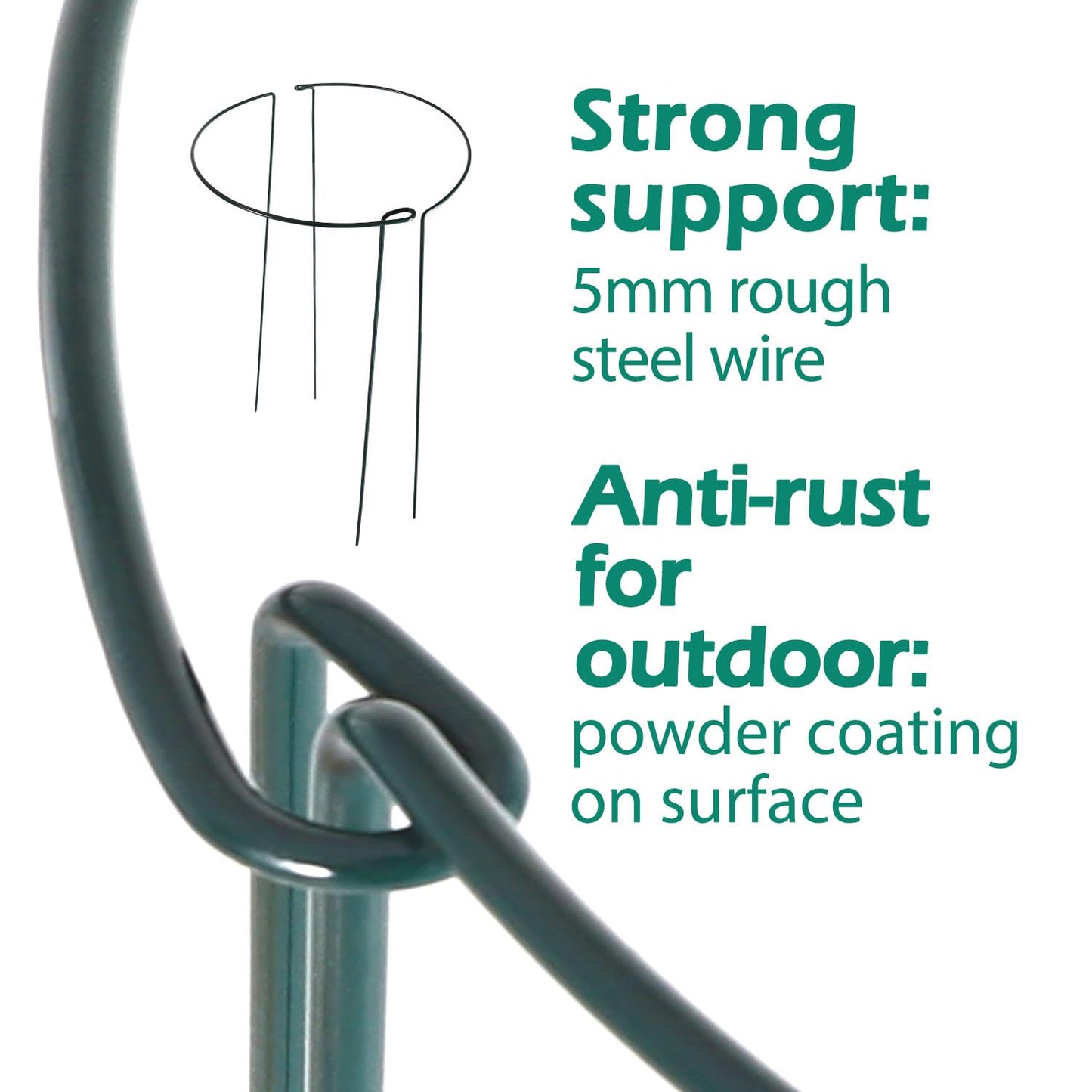 32 inch Plant Support Stakes, 10 Pack Half Round Metal Garden Plant Stake Heavy-Duty Plant Support Ring and Cage with Plant Clip & Twist Tie for Indoor and Outdoor Plants, Vegetable, Flowers