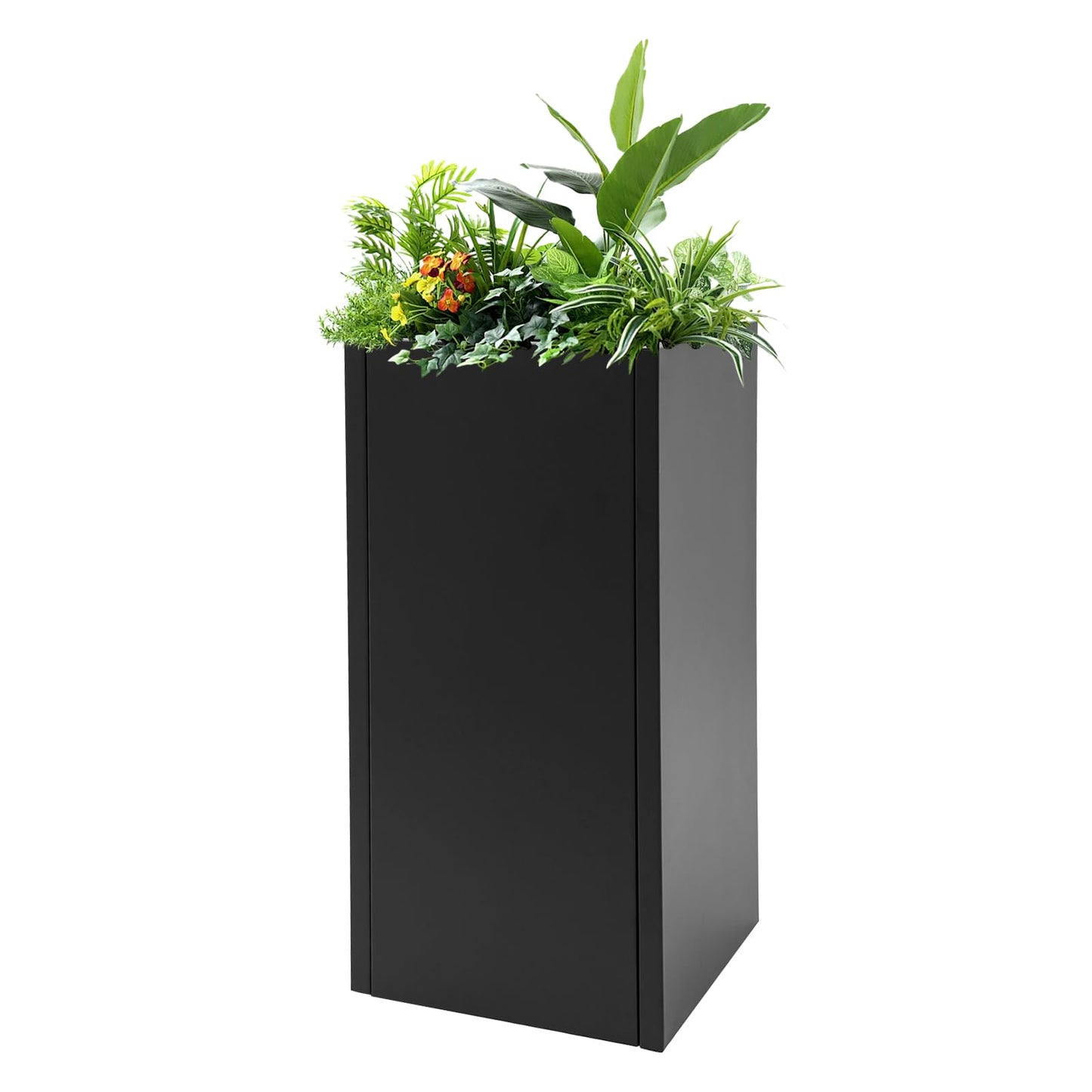 GDAE10 Tall Planter Box Large Metal Flower Pot, 14 x 14 x 30 Inches Standing Rectangle Container for Plants,Modern Steel Planters with Drainage Hole for Patio, Garden, and Balcony (Black)