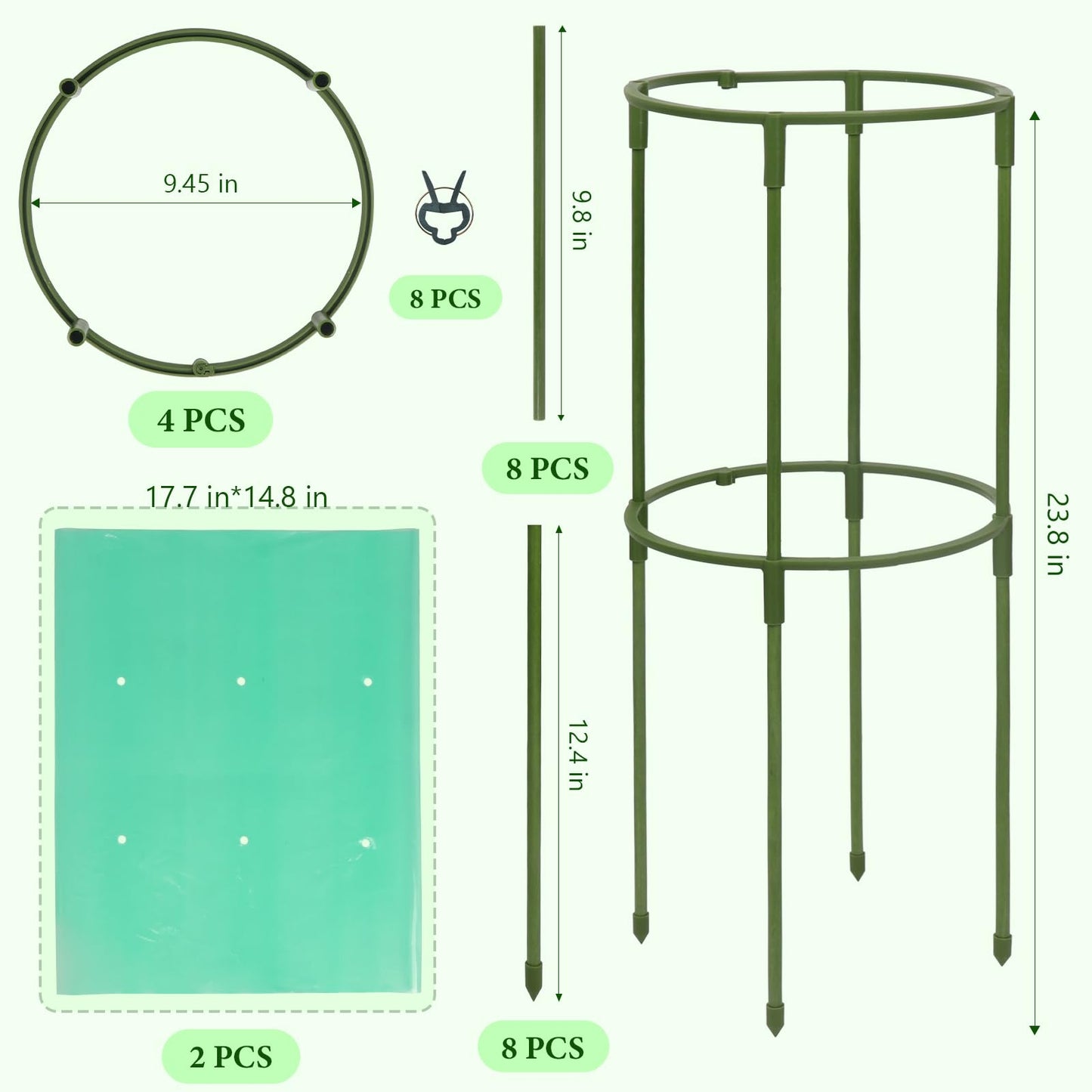 Ztzfacai 17.7" H Plant Support Stake Cage, Round Plant Support Garden Flower Stakes with Plastic Protective Film, Plant Cages for Indoor Outdoor Small Plants,Tomato, Peony, Hydrangea
