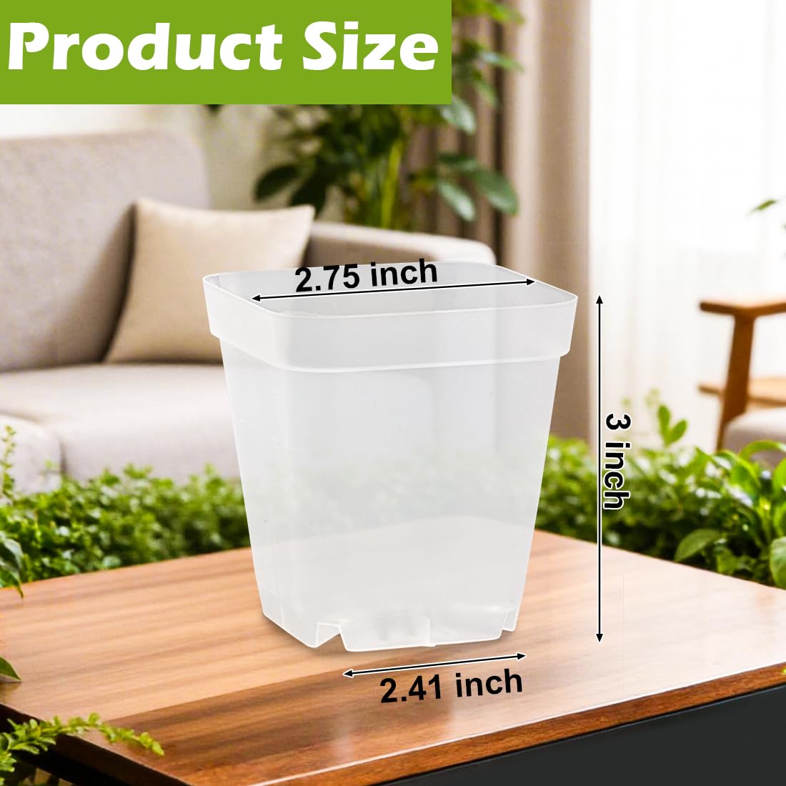 RooTrimmer 2.7 Inch Square Nursery Pots, 60 Packs Clear Seedling Pots with Drainage Holes, Reusable Propagation Pots Small Plant Container for Indoor Outdoor Gardening