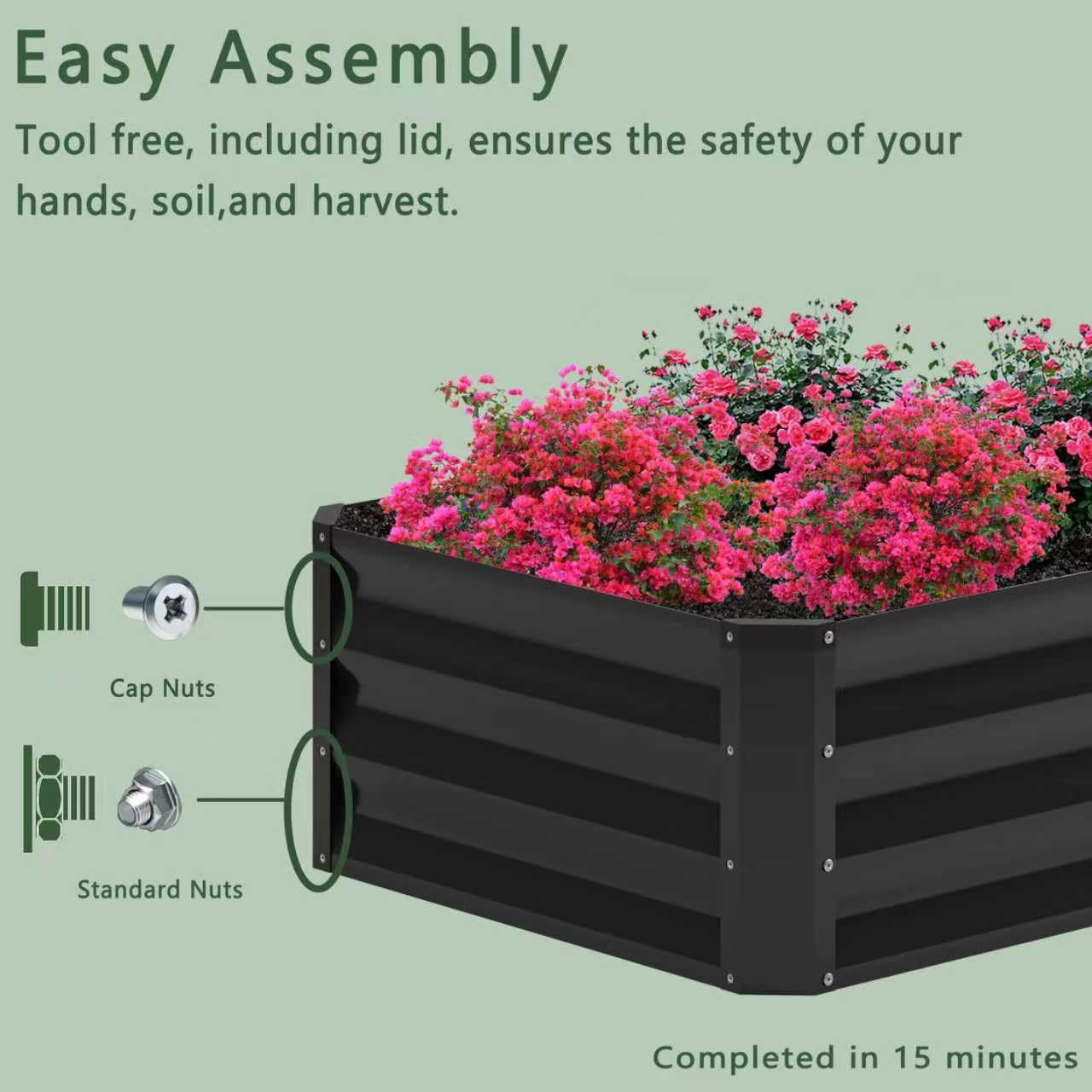 Nedenyou 2PCS 6x2x1FT Galvanized Raised Garden Bed,Planter Raised Beds-Metal Garden Box,Large Plant for Outdoor Planting, Vegetables Bed，Flower,herb-Black