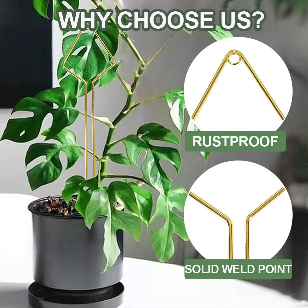 Elfzone Indoor Plant Trellis - 4 Pack Small Hoop Trellis Mini for Climbing Plants Indoor, 15.7 Inch Indoor Plant Trellis with Different Patterns, Vine Plant Support for Flower Pothos (Gold)