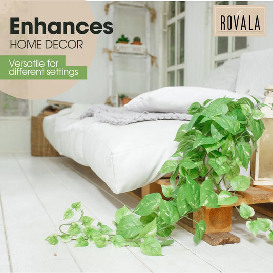 ROVALA Silk Plants for Home Decor Indoor in Pot Realistic Artificial Plants Fake Hanging Plants Faux Plants Indoor Fake Potted Plants Fake Plants for Shelves Bathroom Plants, Fake Pothos (Light Green)