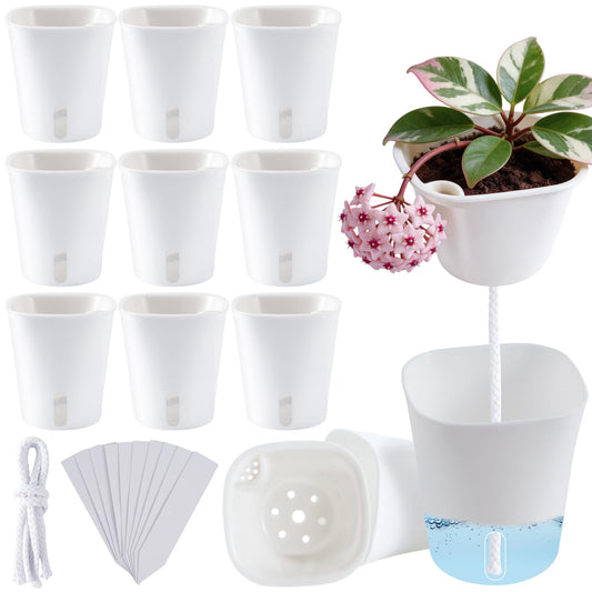 Sileasncei 10 Pack Self Watering Planters for Indoor Plants, 3 Inch White Plastic Flower Pots for Succulents, Herbs, and African Violets Self-Watering System for Low Maintenance Gardening