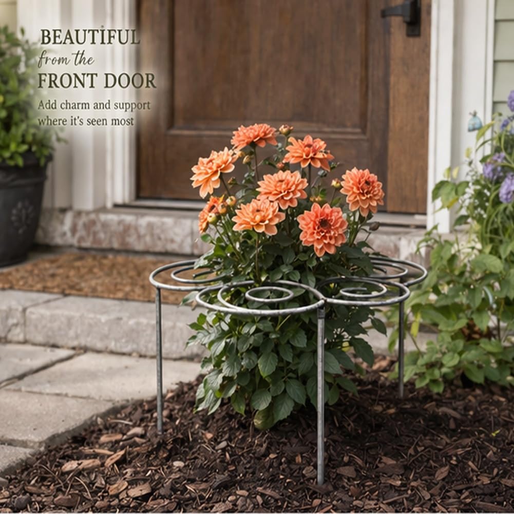 Metal Plant Support Ring for Garden, Peony Cage Stand, Indoor Pots, Flower Hoop, Decorative Grow Through Rings, Stackable Houseplant Stake, Dahlia Cage, Outdoor Orchid Clip(2PCS,Large)