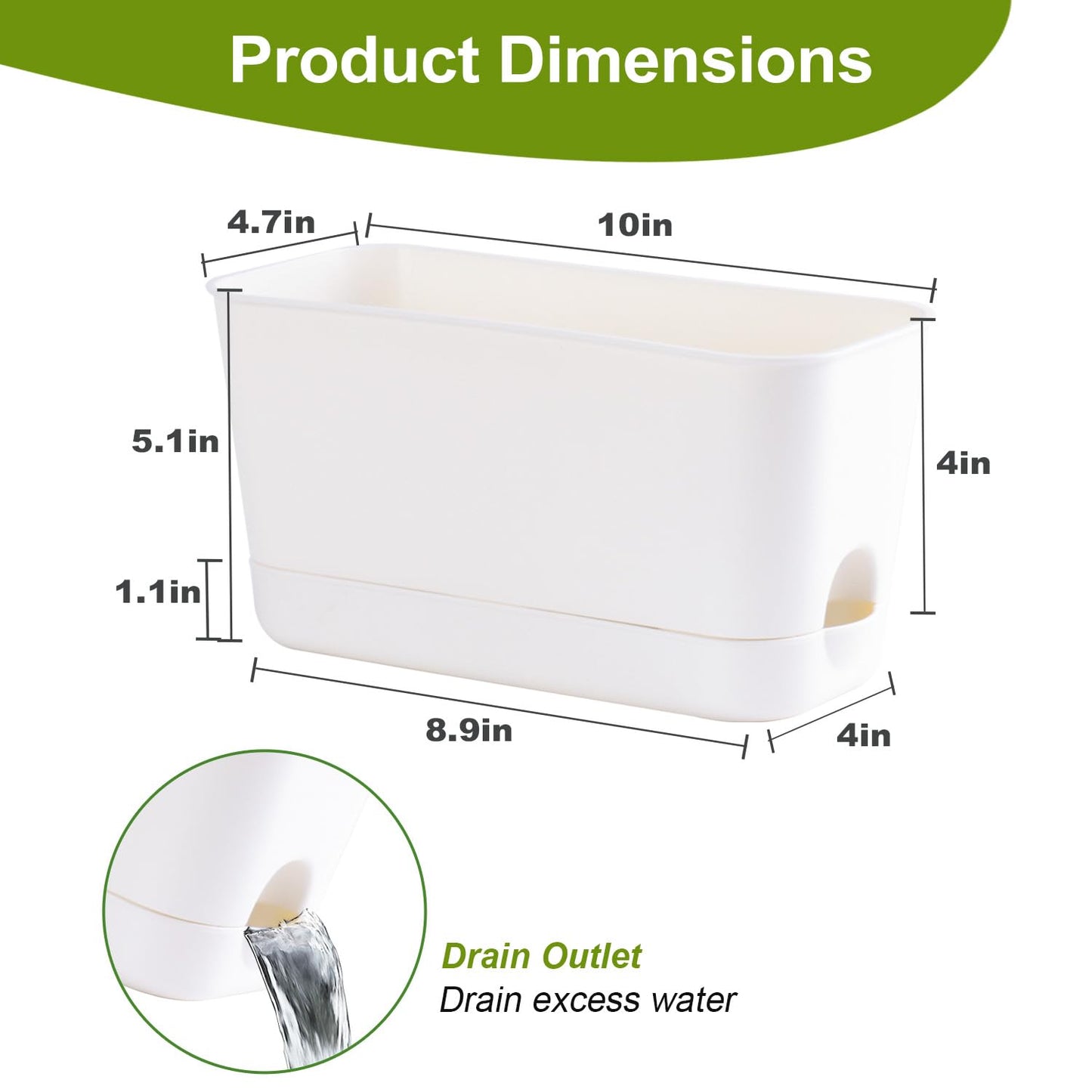 Oliz Self Watering Planters: 4 Packs Rectangular Plant Pots with with Drainage and Tray, 10 Inch Window Pot Self Watering Planter for Herb, Houseplants