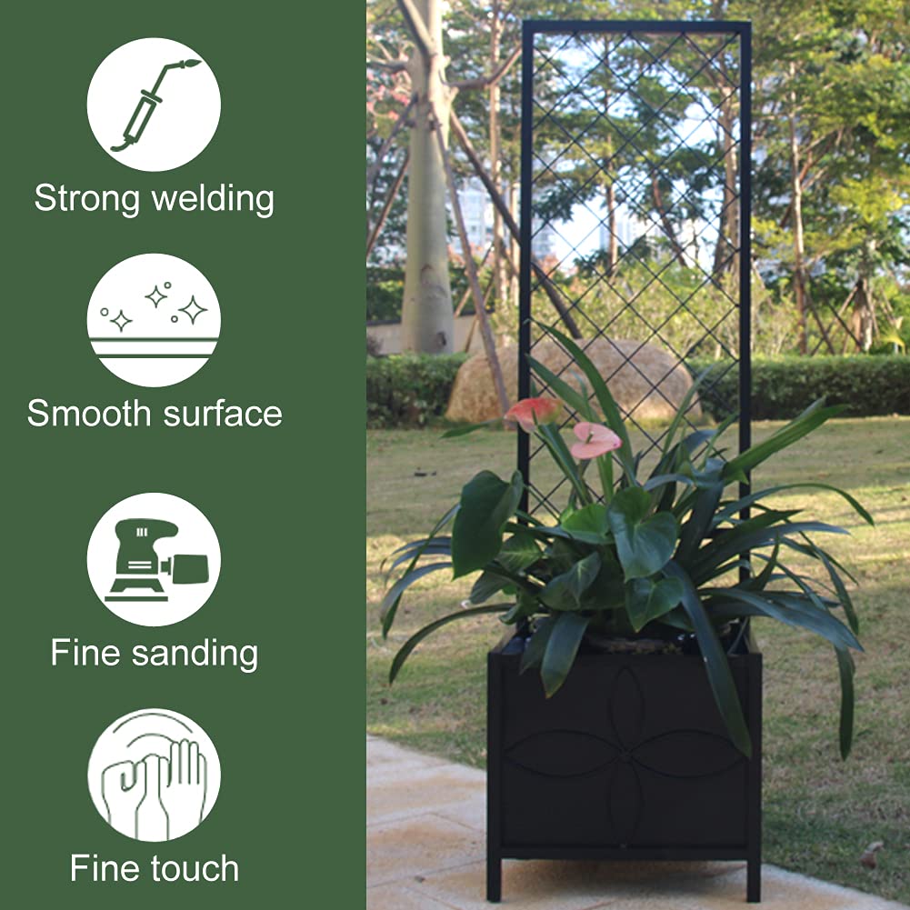 Zhongma 15.75 x 15.75 x 55 in Raised Garden Bed with Trellis,Heavy Duty Plant Box for Climbing Plants with Drainage Hole, Metal Lattice Planter Gardon Box with Inner Fabric Liners.