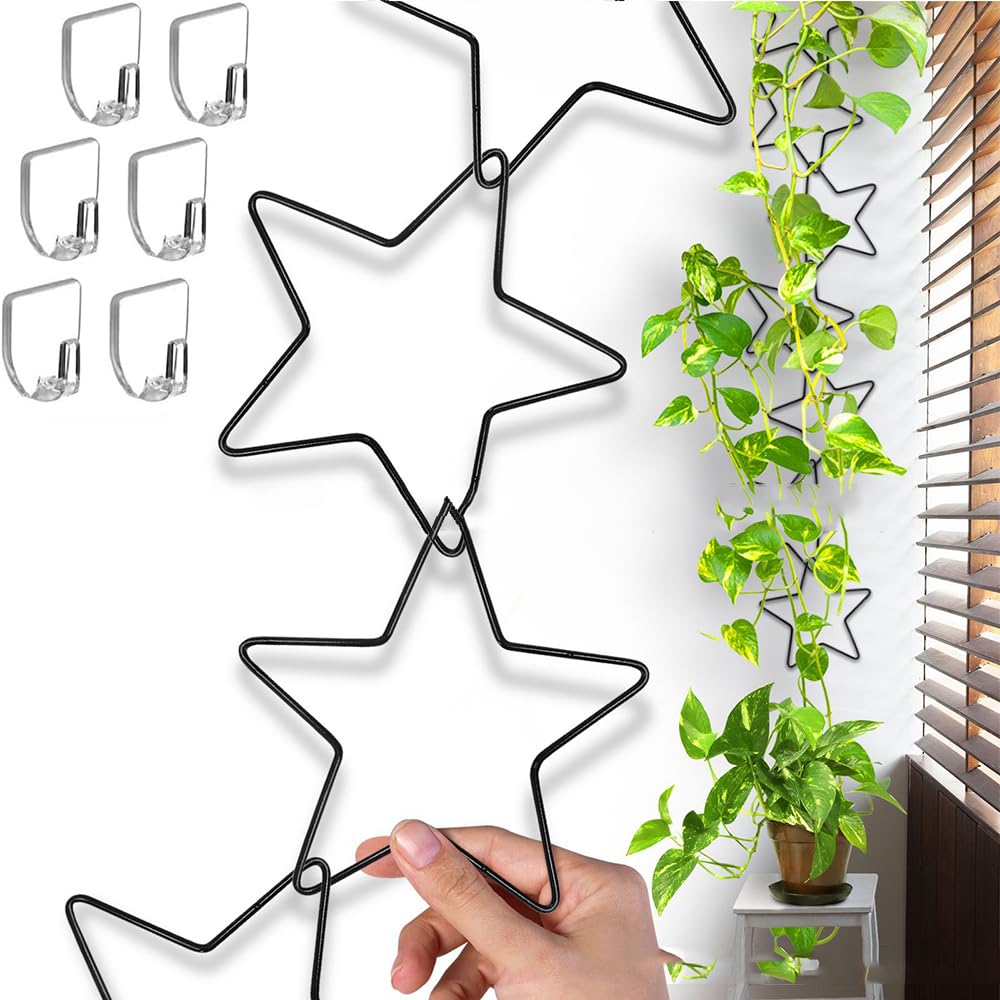 Elfzone Chain Trellis - 18 Pcs Chain Trellis for Climbing Plants Indoor, Potted Houseplant Accessories for Hoya, Ivy, Monstera, Stars DIY Wall Plant Support with Hooks