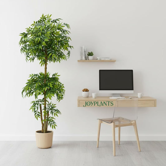 Joyplants 6FT Artificial Ficus Tree with Black Planter,Realistic Leaves & Natural Trunk Indoor Outdoor Plant for Home Office Living Room, Porch, Garden Decor