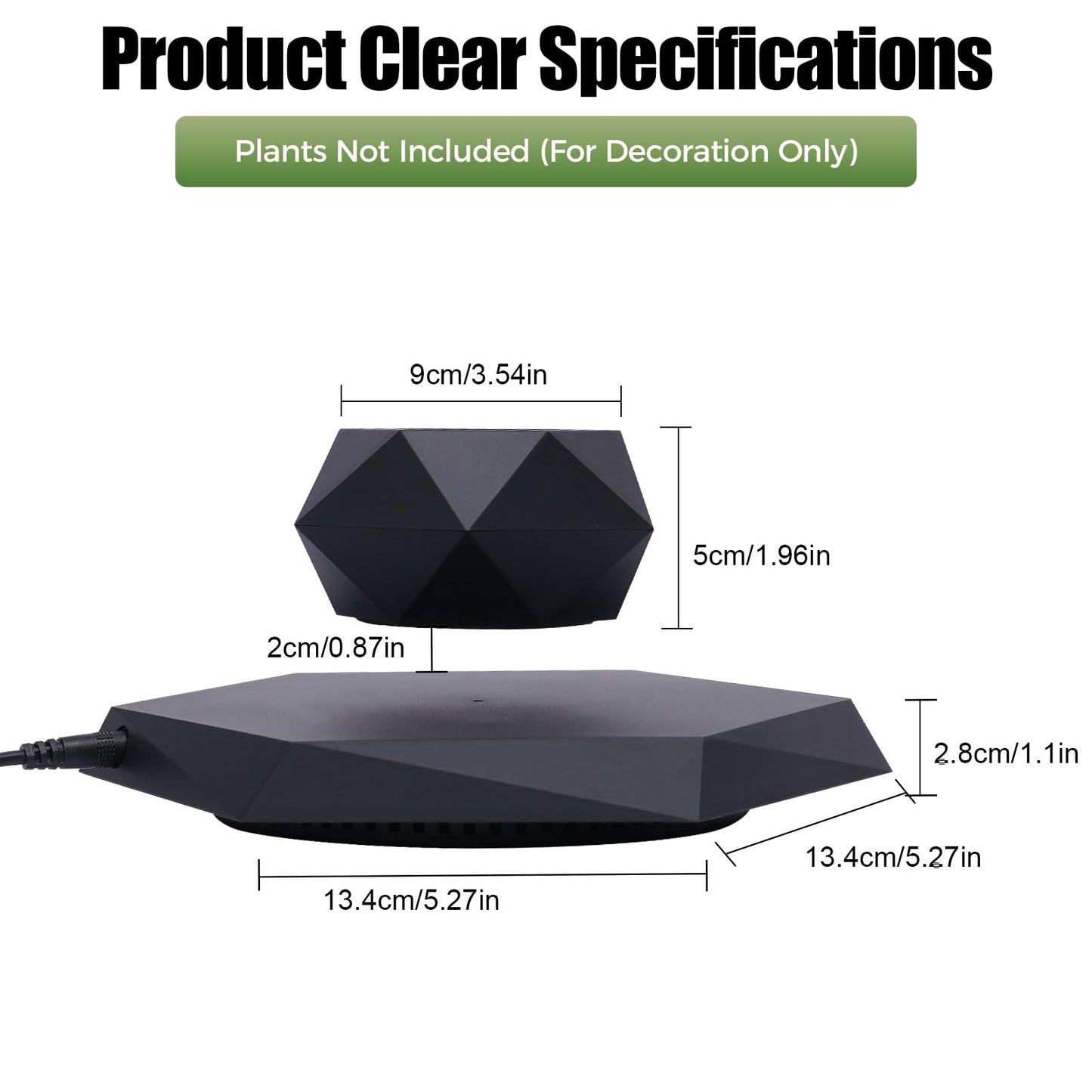 Bacacoo Rotation Flower Pot, Magnetic Levitating Plant Pot for Air Plants,Floating Plant Pot,Rotating Air Bonsai Planter Flower Pot for Home Living Room Office Desk (Black)