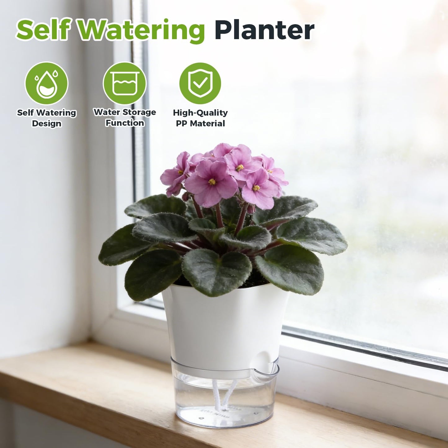 10-Pack 6" Clear Self Watering Pots for Indoor Plants Large Hexagon Self-Watering Planters Orchid Pots Plastic Wick Flower Plant Pots for African Violet, Spider, Herbs, Home Decor, White and Clear