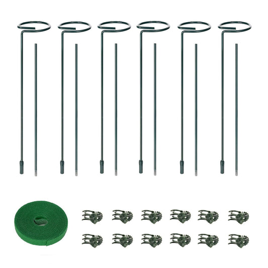 Loongesho 6 Packs Plant Support Sticks for Indoor Plants, Two Sizes (12 or 24 Inches) Orchid Stick and Clip, 0.18 inch Thicker Support Stake with Plant Ties and 12 Pcs Plant Clips for Flowers