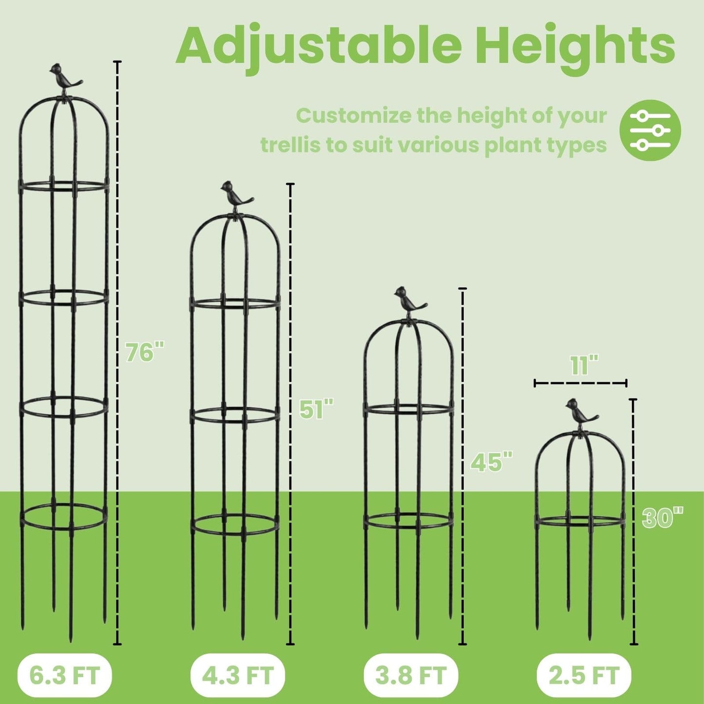 Lancisism Garden Obelisk Trellis for Climbing Plants Outdoor - 6.3 Ft Plant Support Round Trellis for Potted Plants Indoor - Rustproof Plastic Coated Tomato Cage for Vines Flowers Fruits Vegetable