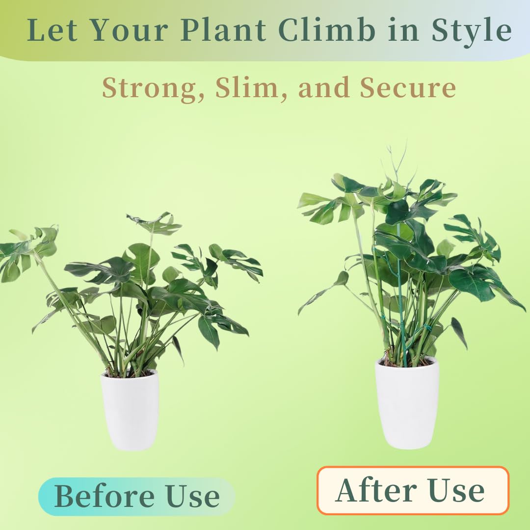 5 Pack Stackable Plant Support Stakes, Moss Pole Alternative for Monstera & Climbing Vines, Gardening Gifts for Women, Garden Essential Trellis Sticks for Indoor Outdoor Plant with 20Pcs Clips & Ties