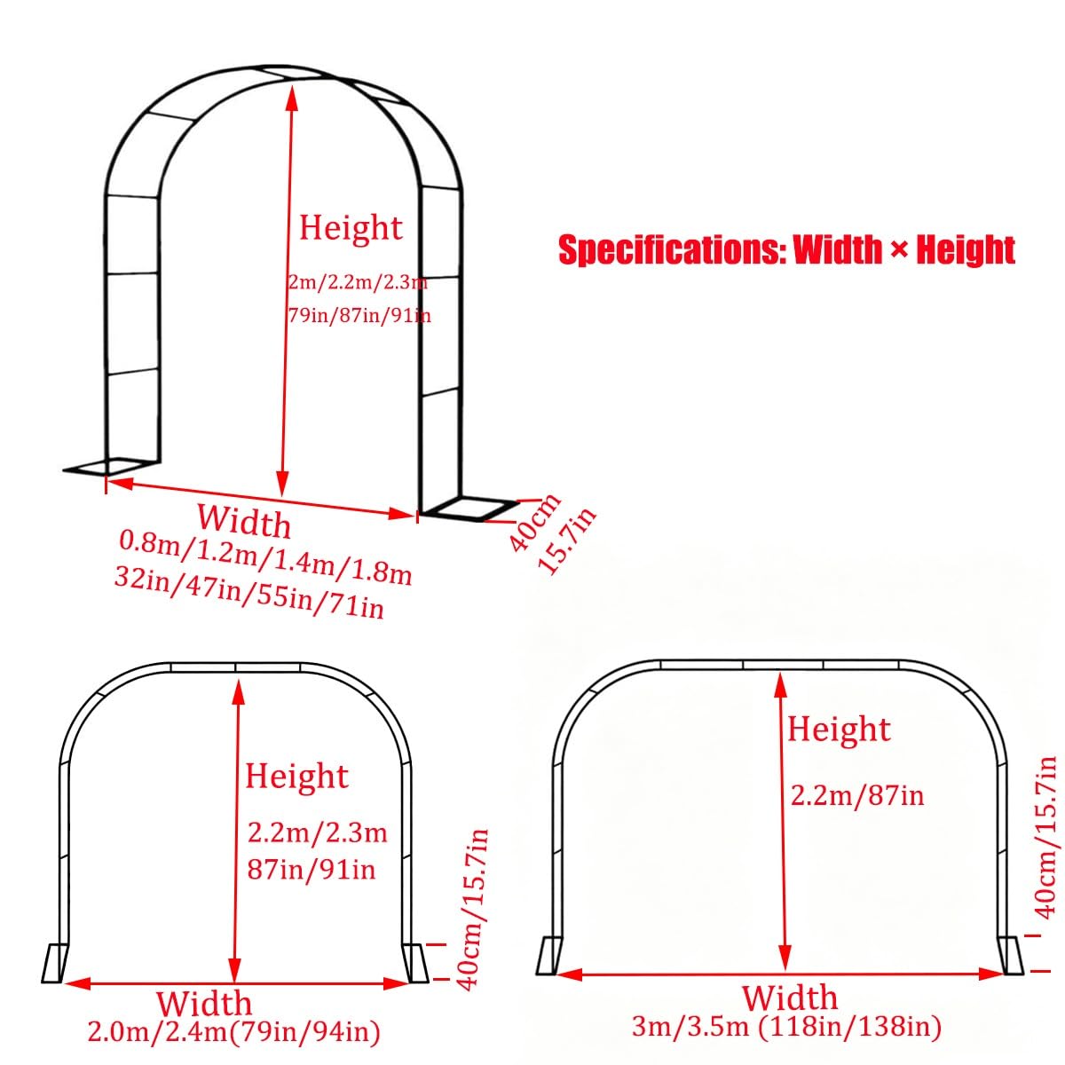 Garden Arch Trellis for Climbing Plants, Metal Outdoor Archway Arbor Stand Frame for Wedding Ceremony, Backyard Raised Bed Cucumber Vines, Floral Decorations 4.6ft 7.8ft 11ft(White,W7.87ft*H7.22ft)