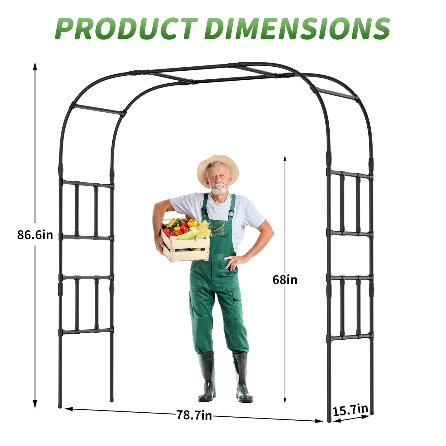 SUNYRISY Garden Arch Trellis for Climbing Plants Outdoor, 87" x 79" x 16" Metal Core Tall Archway Tunnel Plant Support for Cucumber Tomato Vine Flowers Vegetables Climbing Plants