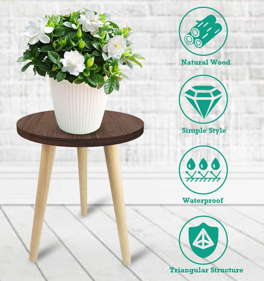 Tuohours 14IN Tall Plant Stand Holder for Indoor Planters, Mid Century Small Round Wood Table for Living Room Corner Floor