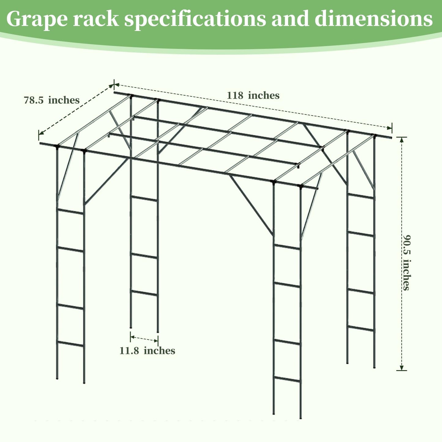 BUKLIYN Grape Trellis - Size: 118 * 78.5 * 90.5 inches - Large Outdoor Garden Arch Trellis, Used for Outdoor Climbing of Plants, Courtyard and Garden Decoration of Pavilions (Black)