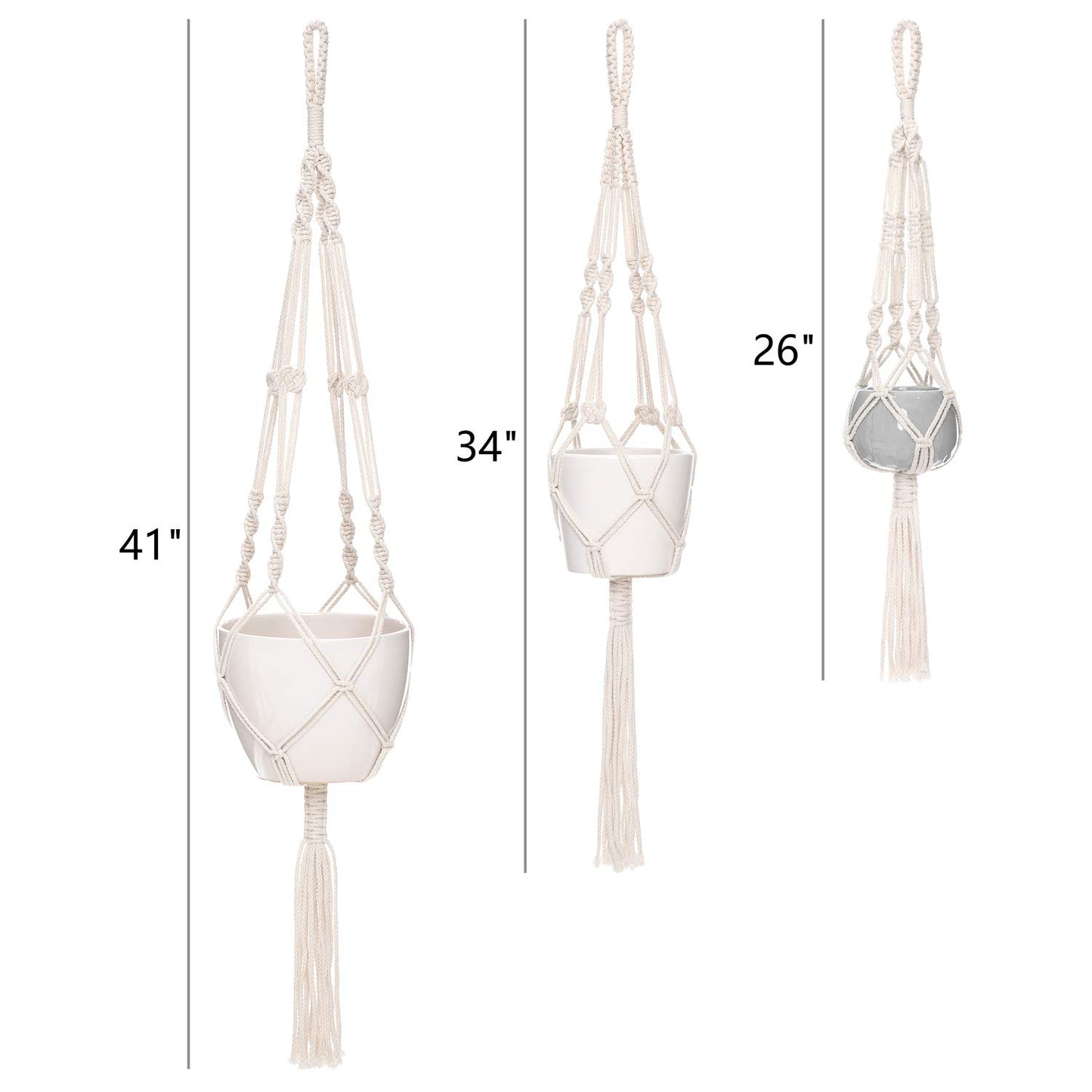 Mkono Set of 4 Macrame Plant Hangers Indoor 4 Different Size Hanging Planter Basket Flower Pot Holder 41"/35"/34"/26"