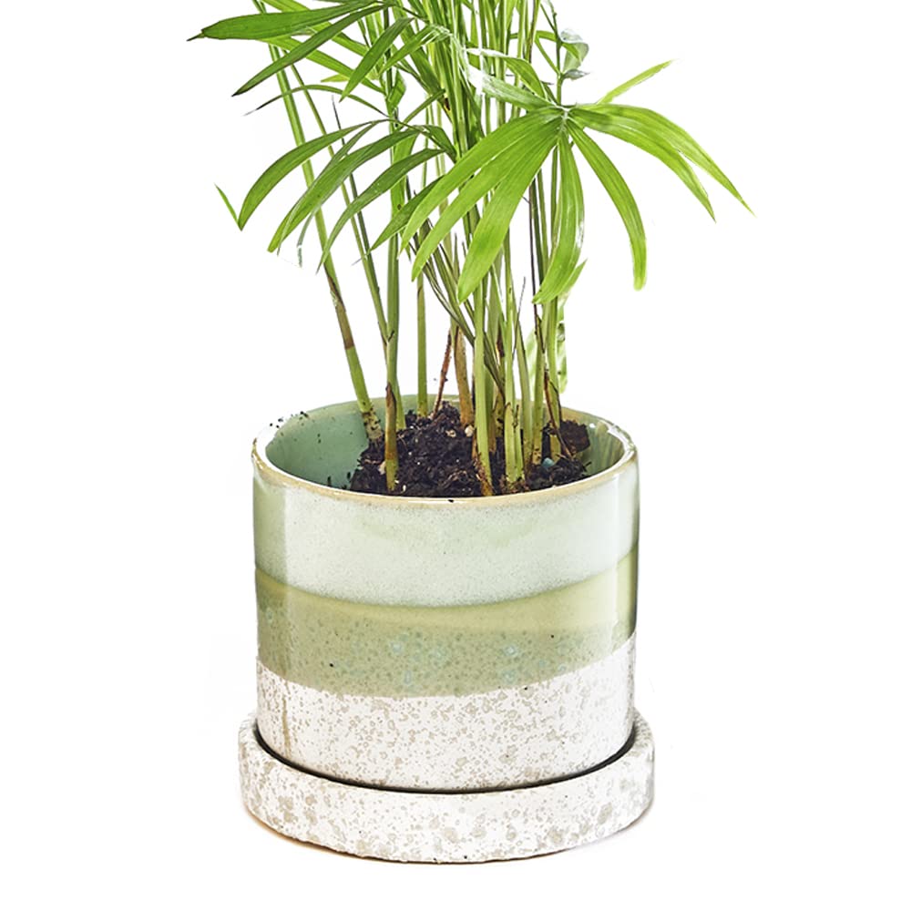 CHIVE ‘Minute’ Ceramic Succulent Planters — Set of 3 — 3” Indoor Cactus & Flower Container Pots with Drainage & Detachable Saucer — Green Blue Mix