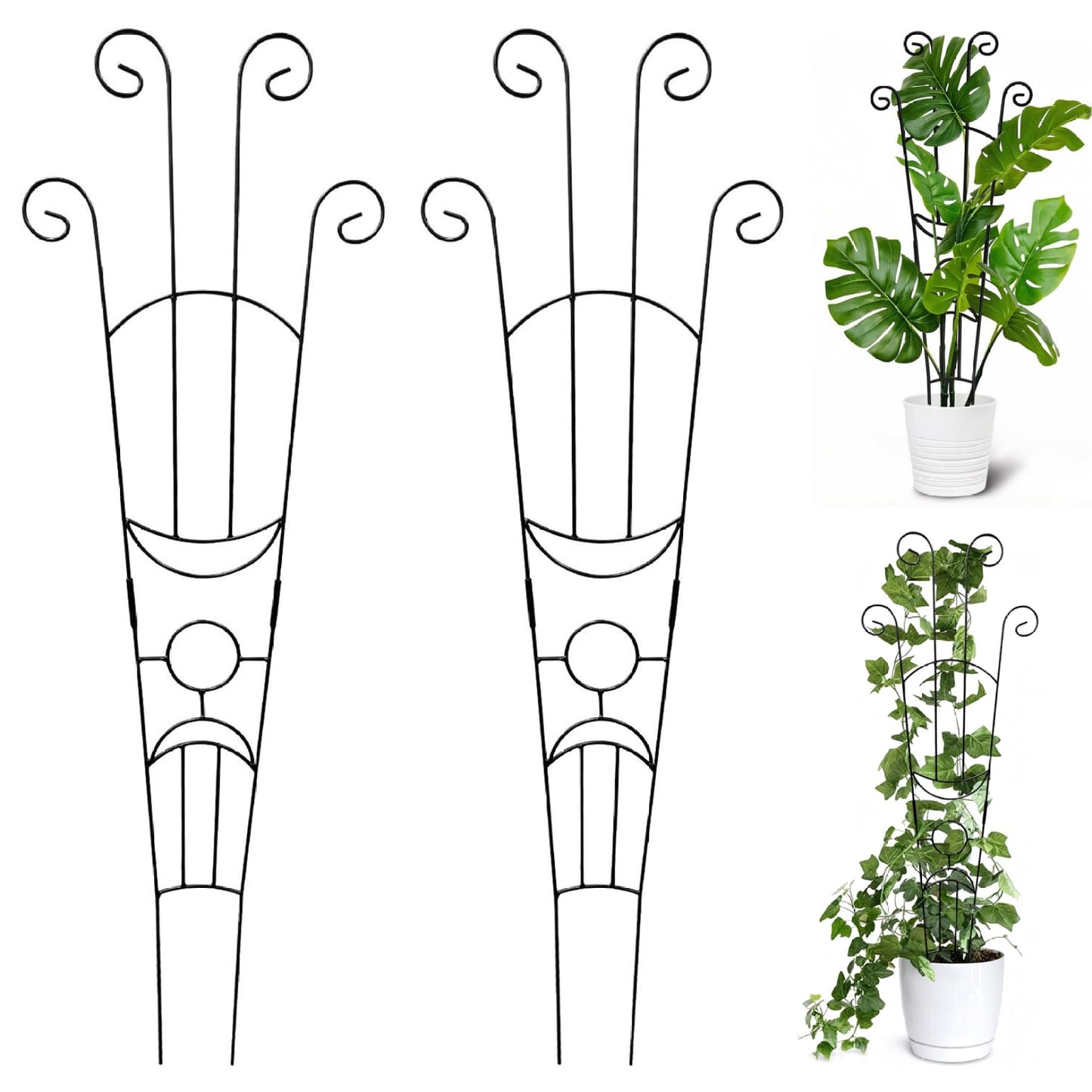Trellis for Climbing Plants Indoor, 2 Pack Black Metal Trellis for Potted Plants, Adjustable Indoor Plant Support Monstera, Pothos, Ivy (32.7 Inch Tall)
