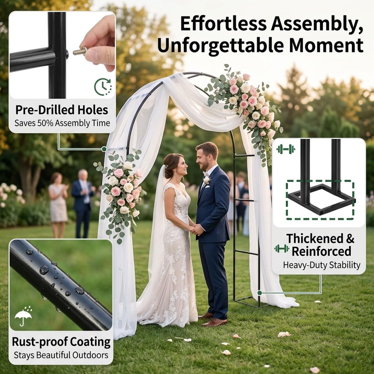 Metal Garden Arch Trellis for Climbing Plants, 4.6ft 7.8ft 10ft Outdoor Archway Arbor Stand for Roses, Cucumber Vines Frame for Raised Bed, Patio Backyard Wedding Decoration(Black,W7.87ft*H7.22ft)