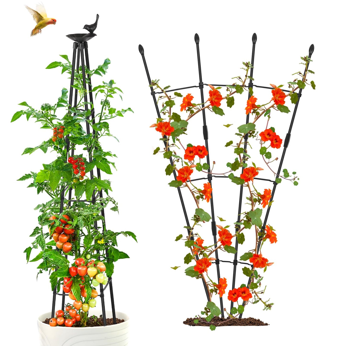 Yeghujar 4Ft Garden Trellis for Climbing Plants Outdoor, 2Packs Trellis for Monstera Plants Indoor Large, Tower Obelisk & Fan-Shaped Plant Support Garden Trellis for Potted Flowers, Tomatoes, Vines