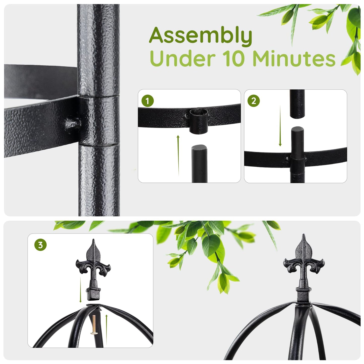 Idzo 100% Metal Obelisk Trellis for Climbing Plants Outdoor 6ft - 72in, Heavy Duty Black Garden Trellis for Climbing Vine with Stone-Look Finish, 1pc