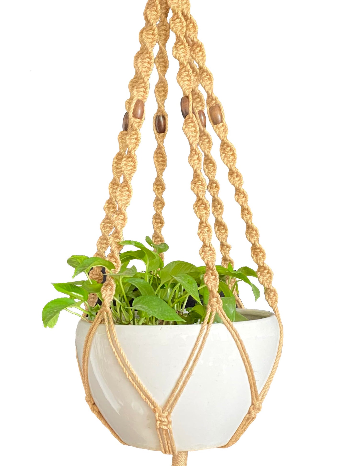 6 Legs Macrame Natural Jute and Cotton Plant Hanger & Holder and Metal Ring, 51-inches Length (Without The White Pot and Plant) (Jute) (Brown-Jute)