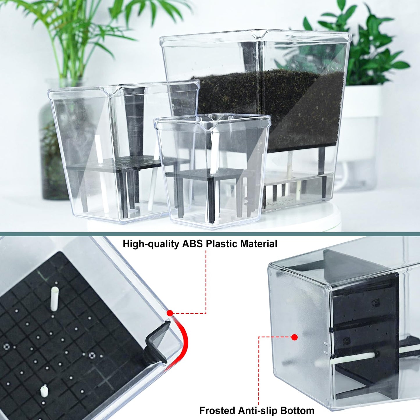 IWNTWY Self Watering Pots Set, 3 Pack 2.7 Inch Pots for Indoor Plants, Clear Nursery Planter with Deep Reservoir for Succulents, Seedlings, Small Plants