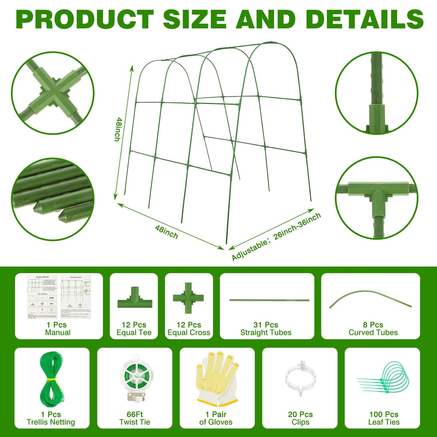 Frienda 2 Pack Garden Cucumber Trellis for Climbing Plants Outdoor 48 x 48 Inch U Shape Cucumber Trellis for Raised Bed Metal Arch for Vegetables Tomato Pea Bean