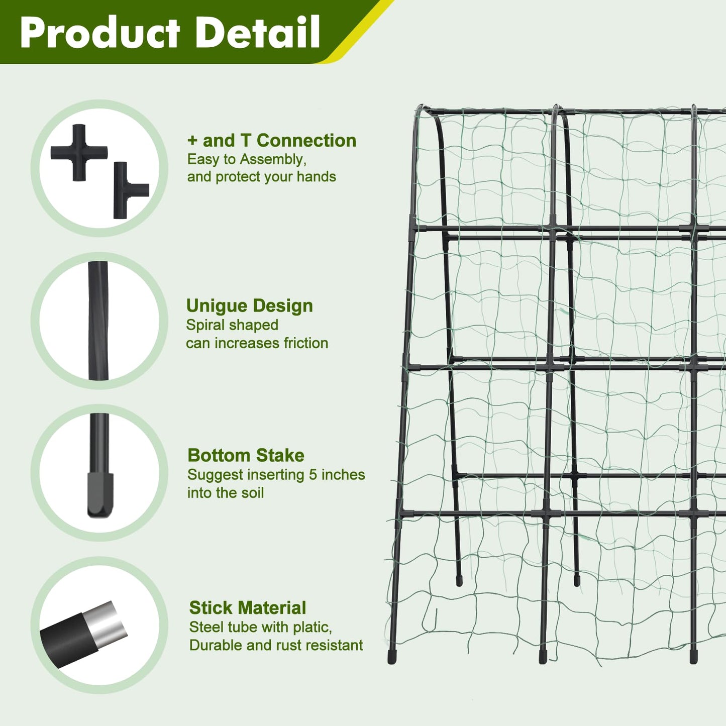 GOJAWAY 63" L x 63" H Cucumber Trellis for Raised Bed, Metal Arch Garden Trellis for Climbing Plants Outdoor, U-Shape Gardening Support Frame for Vegetable, Flower, Fruits, Vine