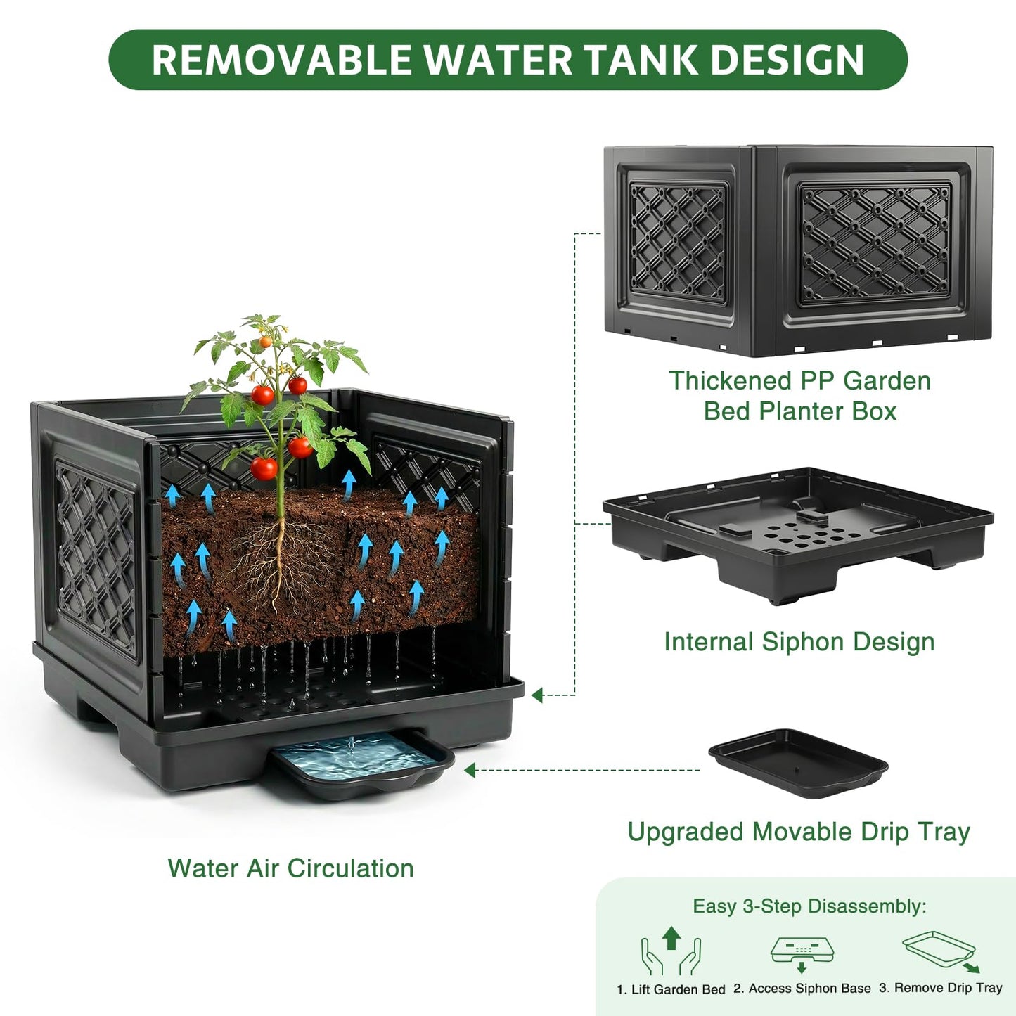 Tomato Planter with Wheels & Self Watering - 57" Tiered Pot with Drip Tray for Climbing Plants, Vegetable Vine, Flowers - Mobile Indoor/Outdoor Gardening for Small Space, Patio, Balcony (2 Pack)