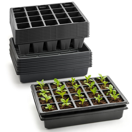 RooTrimmer 10 Pack 2.5 inch Square Pots 3.5 inch Deep 20 Cell Seedling Plug Trays with Water Collection Nursery Trays (15"x11"x3") for Seeds Starting and Transplanting