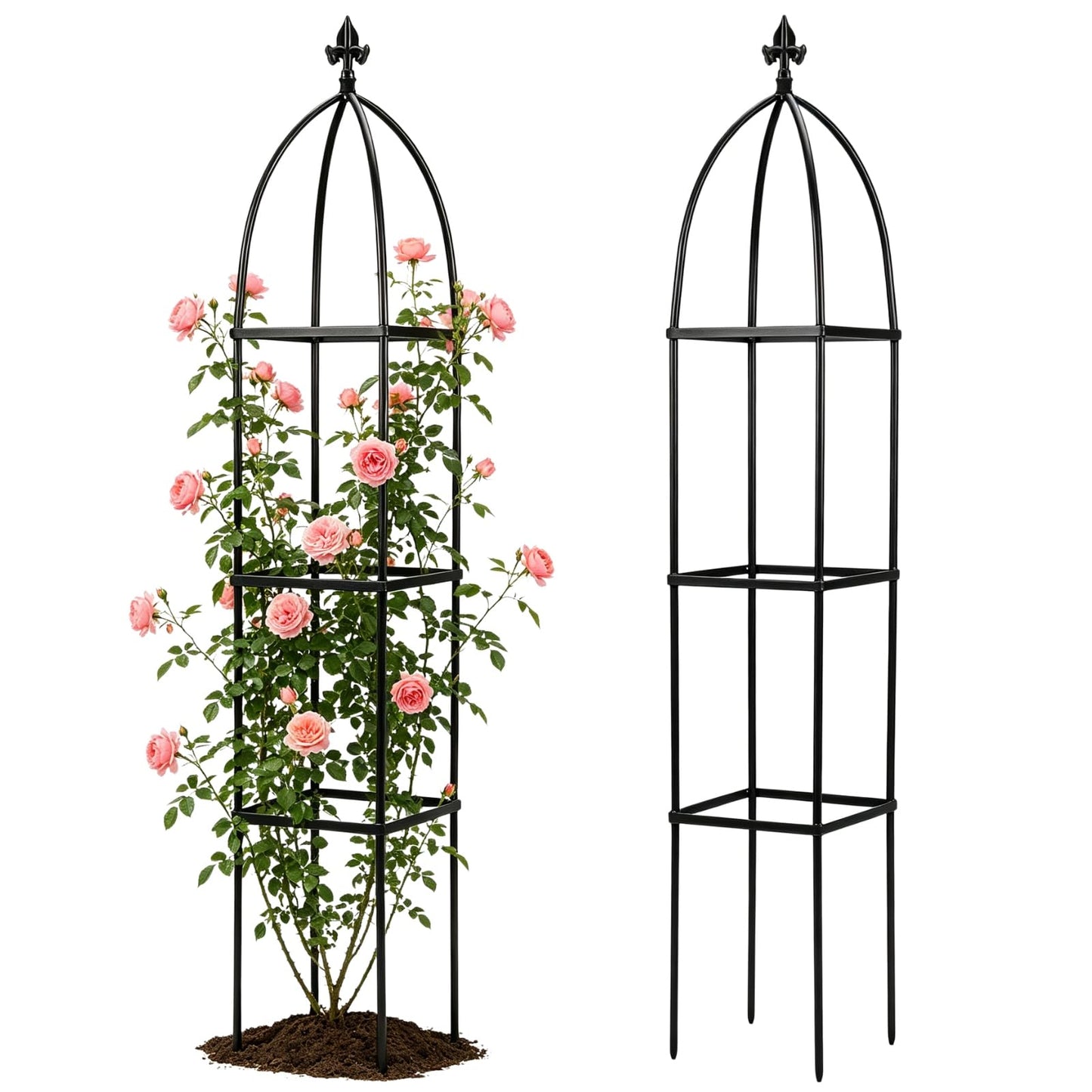 Lancisism 100% Metal Trellis for Climbing Plants Outdoor - Garden Metal Obelisk Trellis Vertical Plant Support for Climbing Vines & Flowers - Sturdy Steel Arch Trellis for Potted Plants Indoor Black
