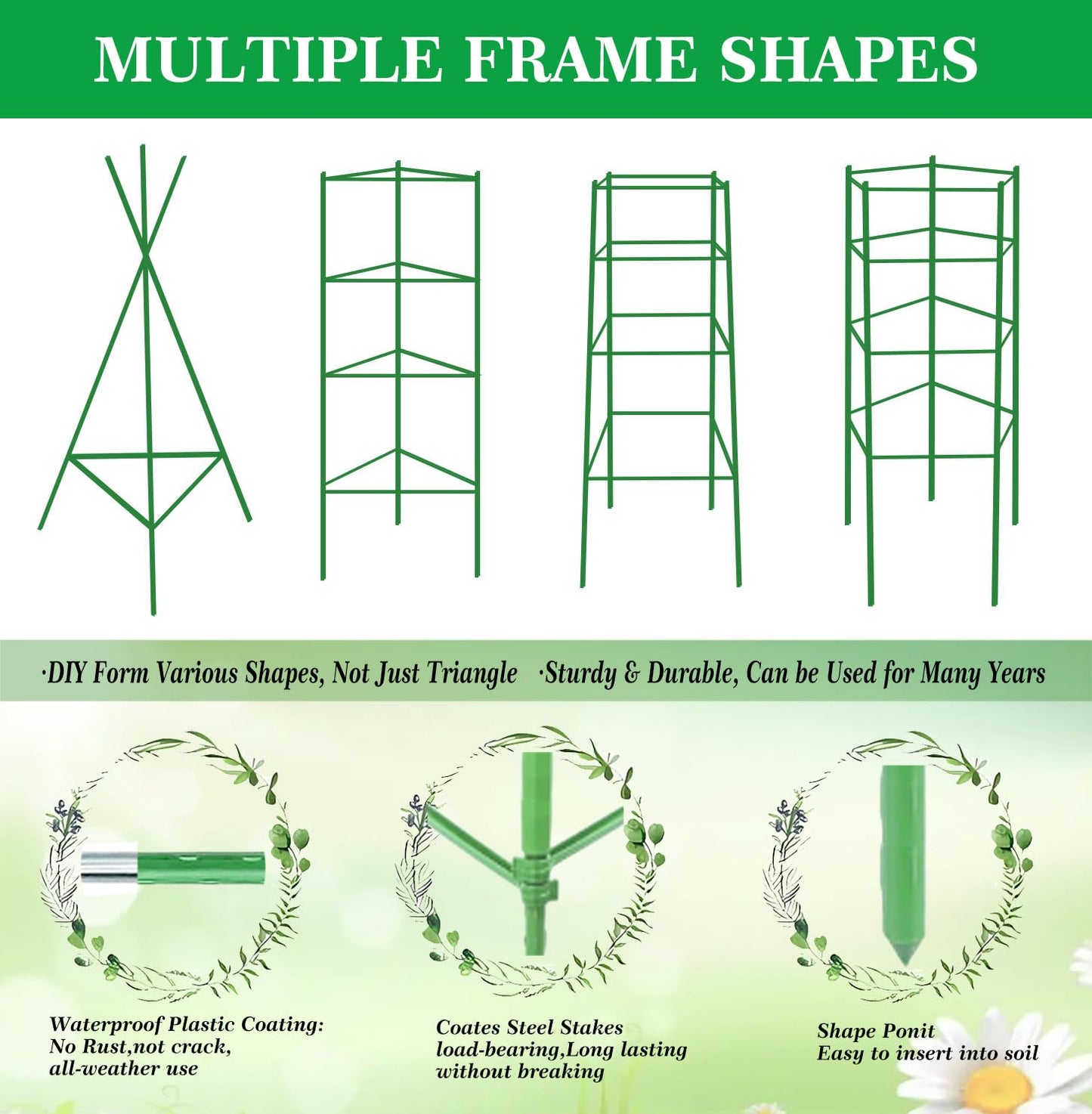 Moirsunt 4Pack Tomato Cage for Garden, 50.2Inch Multi-Functional Plant Support Stakes, Garden Stakes Tomato Trellis for Raised Garden Bed & Potted Plants, Tomato Cage Trellis for Climbing Plants