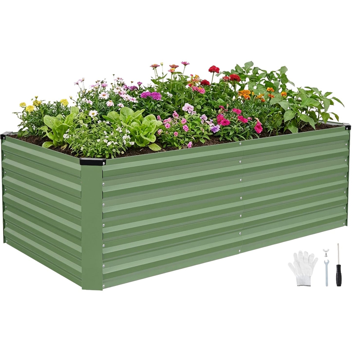 INNO STAGE 6x3x2ft Galvanized Raised Garden Bed, Raised Garden Bed Kit-Metal Planter Box Outdoor, Planting for Vegetables, Fruits, Herbs, Flowers, OliveGreen