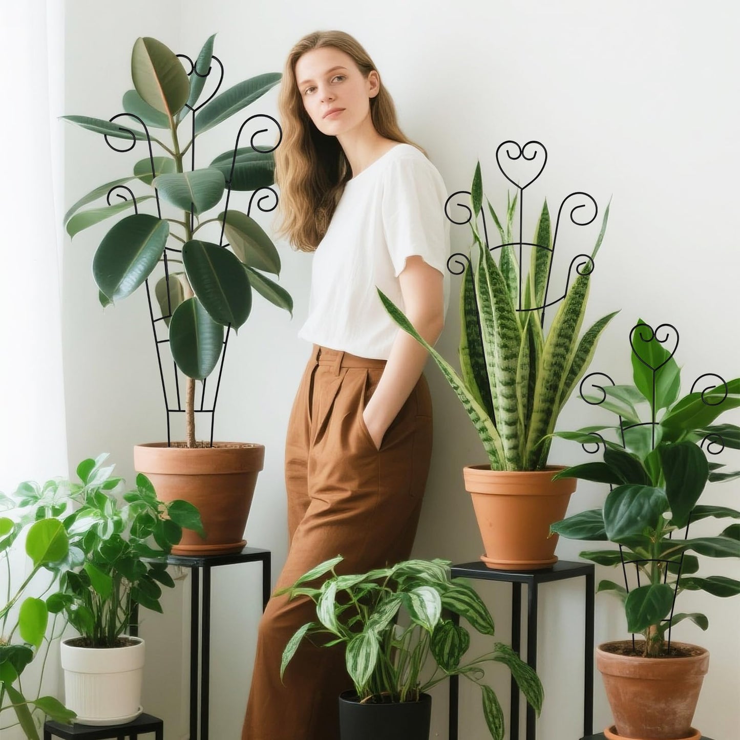 30 Inch Plant Trellis for Climbing Plants Indoor, Outdoor Metal Garden Trellis for Potted Plants, Houseplant Plant Support for Ivy Pothos Monstera Hoya Flower Vine Black Heart (Black-4pcs)