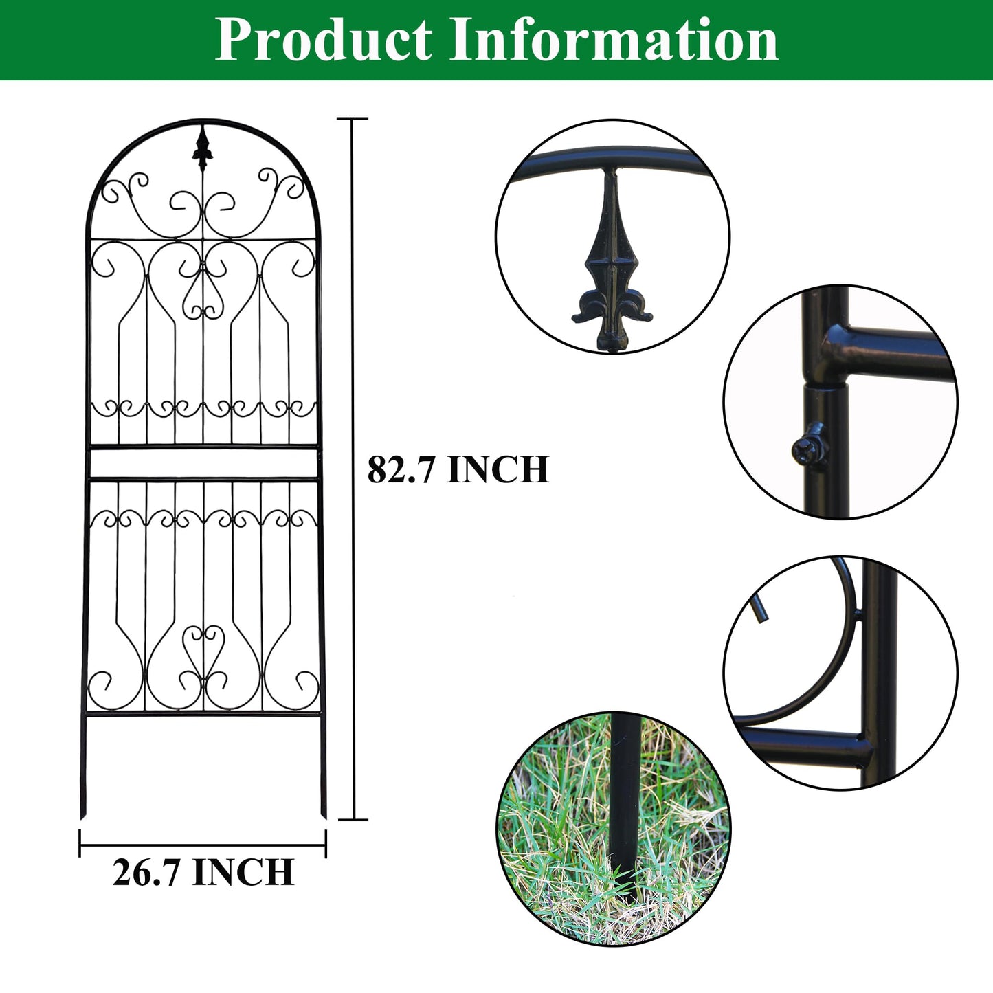 SCENDOR Metal Trellis 82.7" H x 26.7" W Tall Powder-Coated Black Garden Trellis Wrought Iron Heavy Scroll Metal Decoration Lawn Patio for Rose Clematis Ivy Weather Resistant Garden Addition 1 Pack