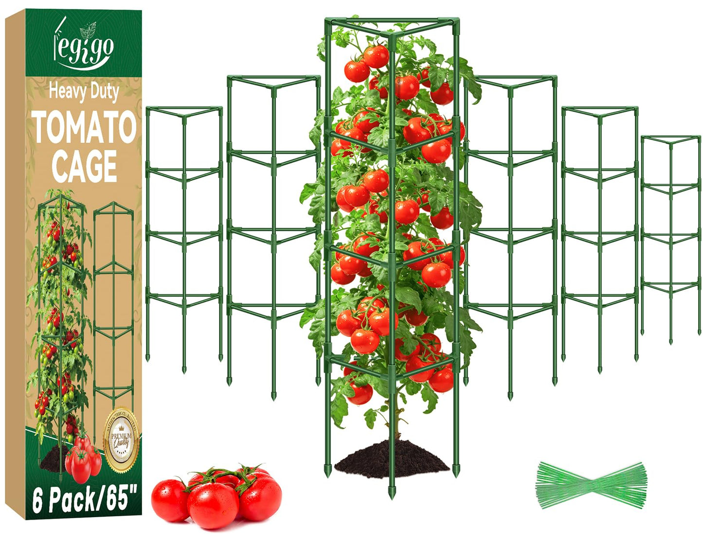 Legigo 6 Pack 65 Inch Tomato Cage for Garden, Heavy-Duty Tomato Trellis Plant Support Stakes, Adjustable Garden Trellis Plant Cage for Climbing Plants Peppers Outdoor Raised Garden Bed and Vegetables