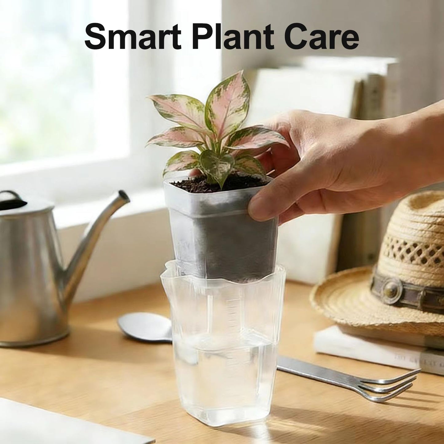 SZFHUMFT Clear Self Watering Pots - 10 Pack 2.5 Inch Clear Self Watering Pots for Indoor Plants, Semi Hydroponic Pots with Drainage Holes, Labels & Wicks