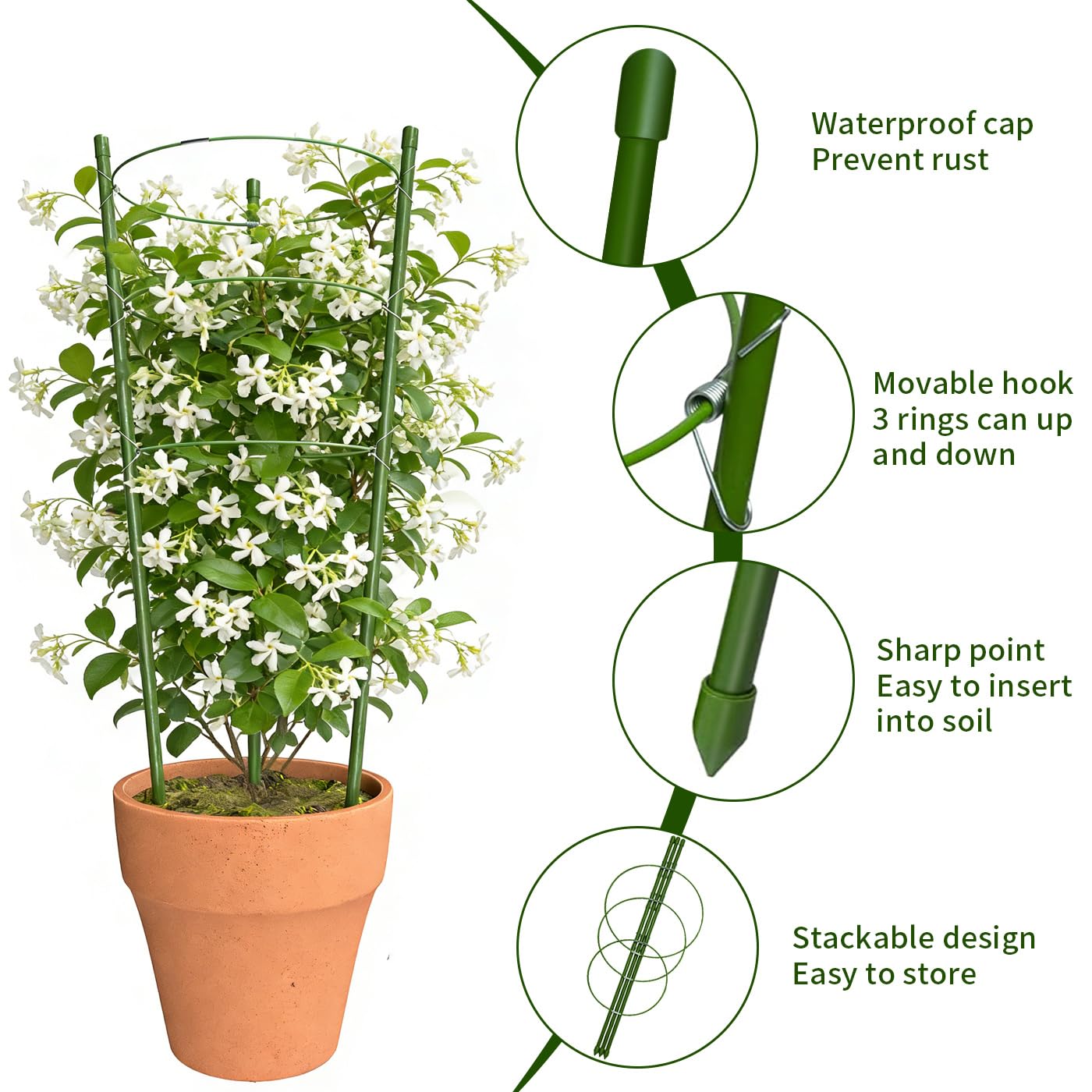 Hoyejyou 4 Pack Tomato Cage for Garden Plant Support, 24 inches Small Tomato Trellis with Adjustable Rings, Plant Stakes for Peony Support, Tomato Stakes Rings for Climbing Plants