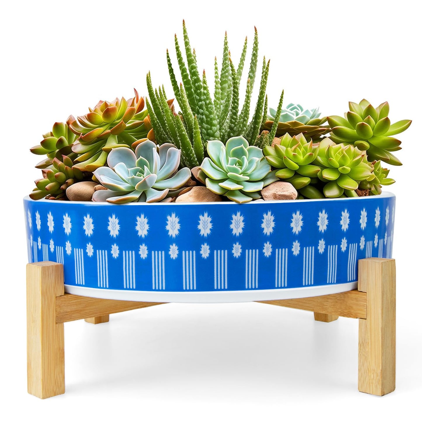 ARTKETTY Succulent Pots - 11 Inch Large Plant Pots Ceramic Bonsai Pots with Drainage Stand, Shallow Succulent Planters for Indoor Plants Decorative Flower Cactus Planter Bowl