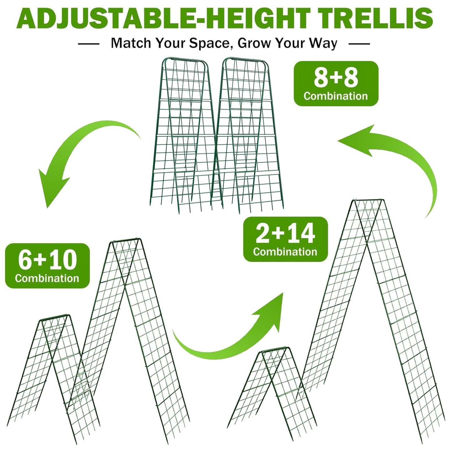 Heavy Duty 50"x17" Adjustable A-Frame Trellis for Climbing Plants – Rust-Proof Metal Garden Trellis with Dense Grid Design, Perfect for Raised Beds, Tomatoes, Cucumbers & Outdoor Vines (Green, 1 Pcs)