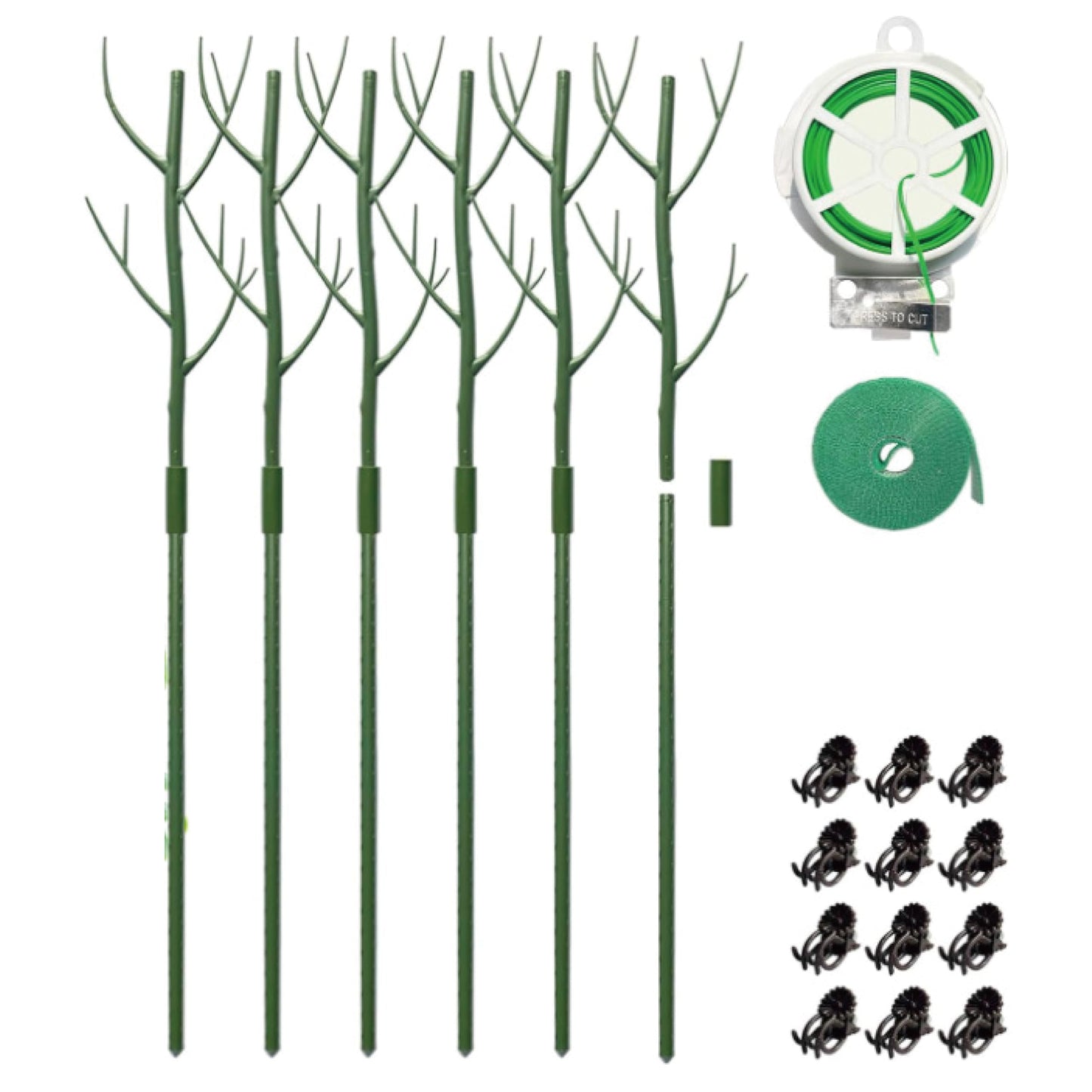 GardenPal 6 Pack 27.56" Detachable Plant Support Stakes - Indoor/Outdoor Monstera, Potted Plants and Climbing Plants, with Orchid Clips, Velcro Straps, Non-Rotting Plastic Natural Branch (Green)