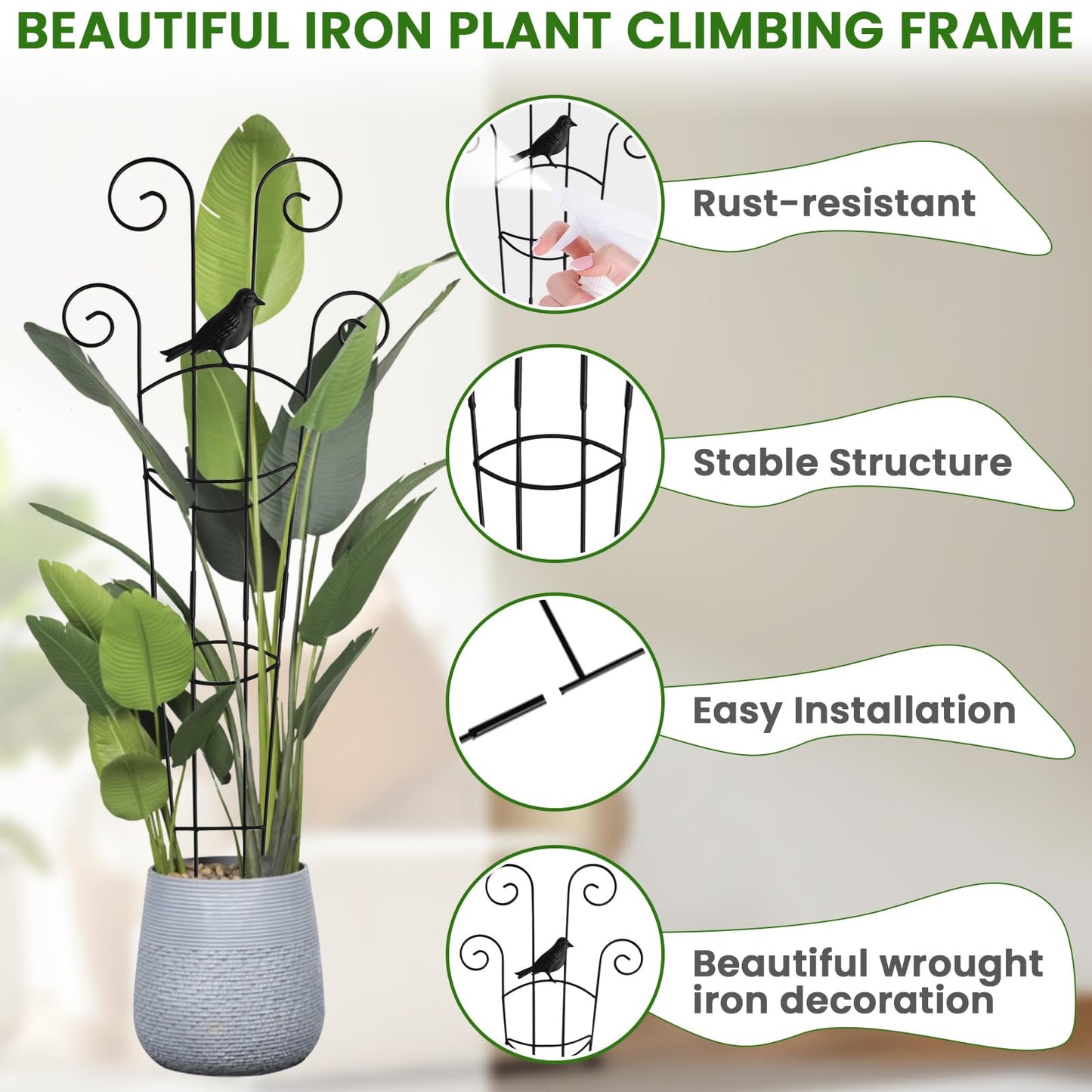 30 Inch 2Pack Garden Trellis for Climbing Plants, Rustproof Sturdy Metal Plant Trellis, Decorative Trellis for Potted Plants, Climbing Vines, Flowers, Vegetables, Indoor Outdoor Plant Support, Black