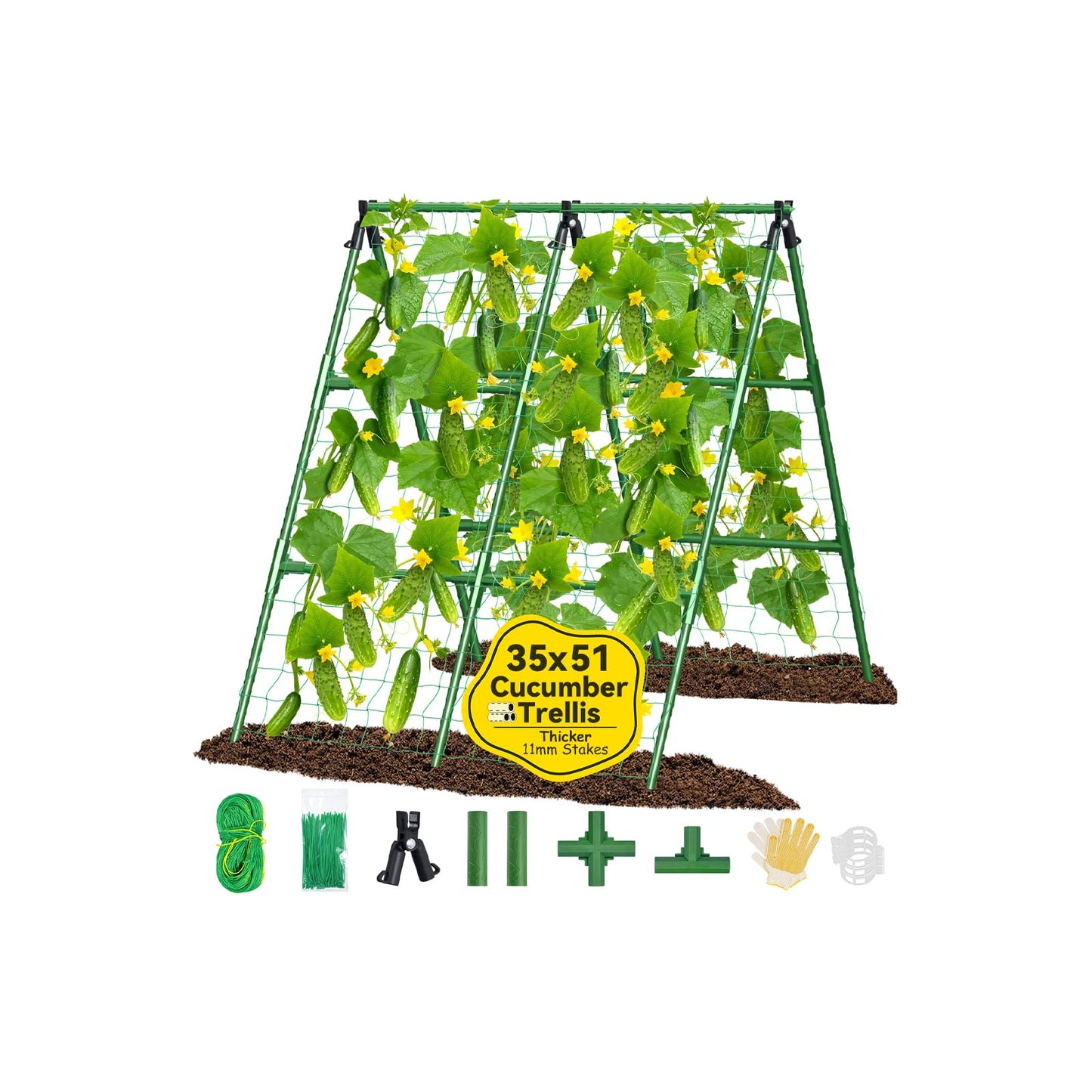 Sunwinx 35x51 Inch Cucumber Trellis for Raised Bed, Adjustable A-Frame Garden Trellis for Climbing Plants Outdoor with Climbing Net, Meal Plant Trellis for Vegetables Pea Bean Tomato Squash Grape